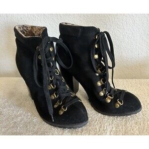 Luichiny Anna May 7M Suede Lug Sole Lace Up Combat Stacked Heel Ankle Booties